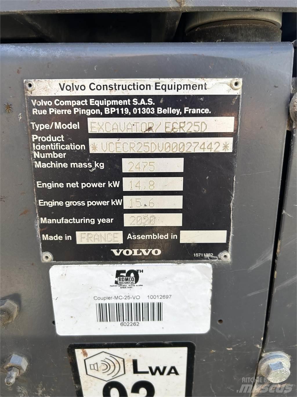 Volvo ECR25D 小型挖土機/掘鑿機<7t(小型挖掘機)