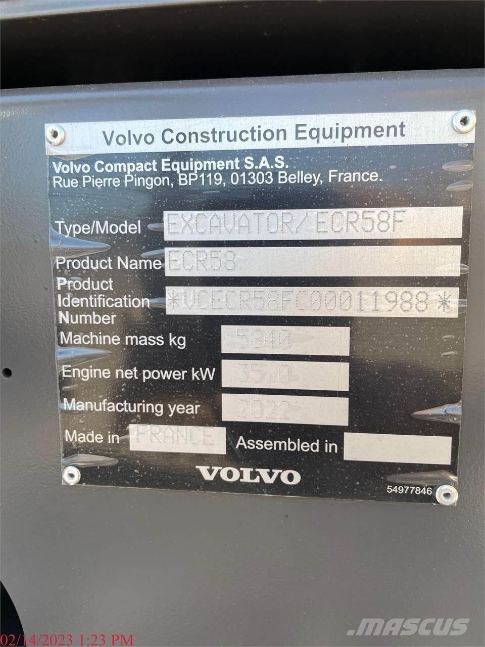 Volvo ECR58F 履帶式 挖土機/掘鑿機/挖掘機