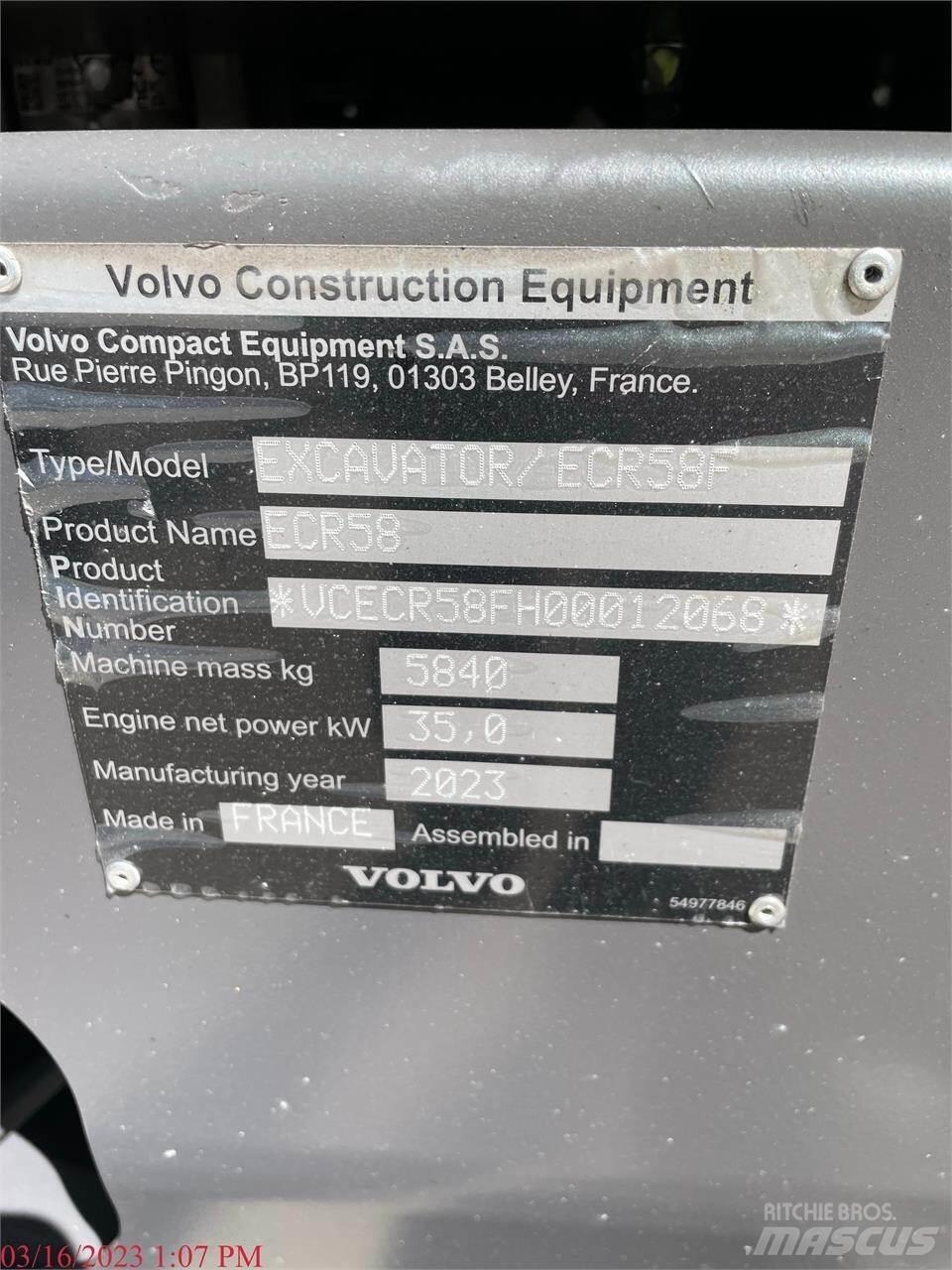 Volvo ECR58F 履帶式 挖土機/掘鑿機/挖掘機
