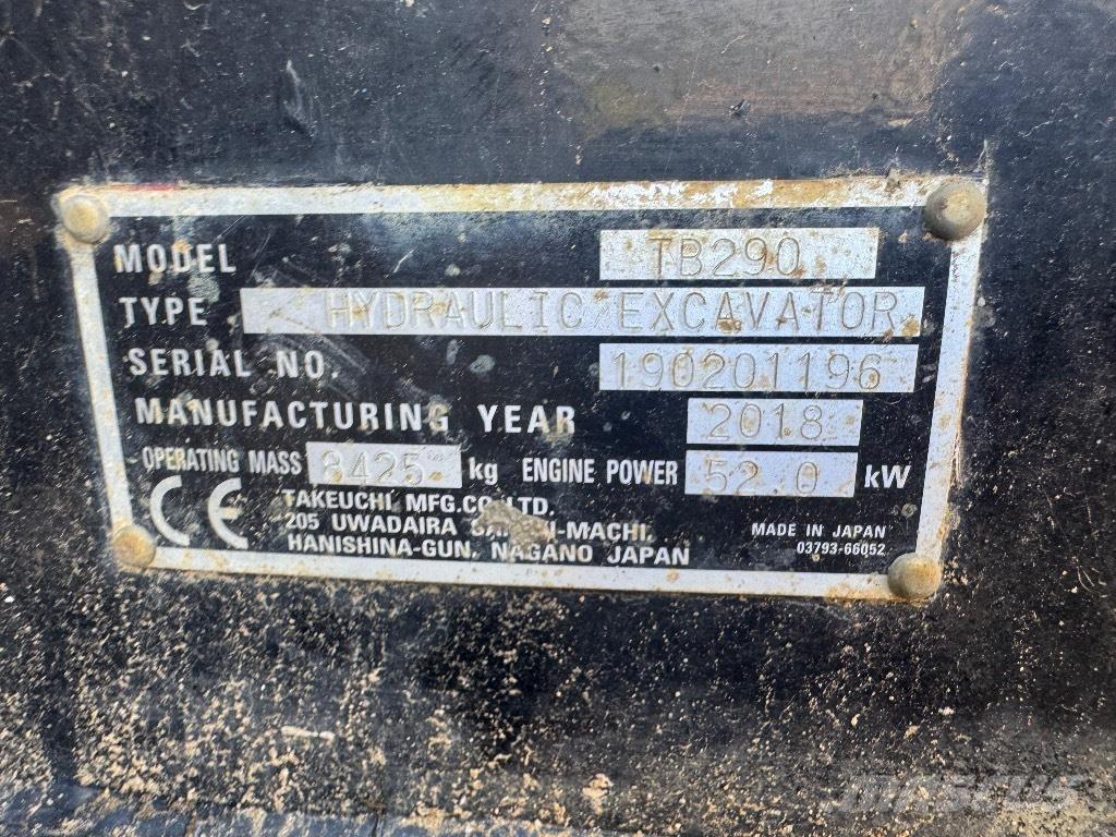 Takeuchi TB 290 中型挖土機/掘鑿機/挖掘機 7t-12t
