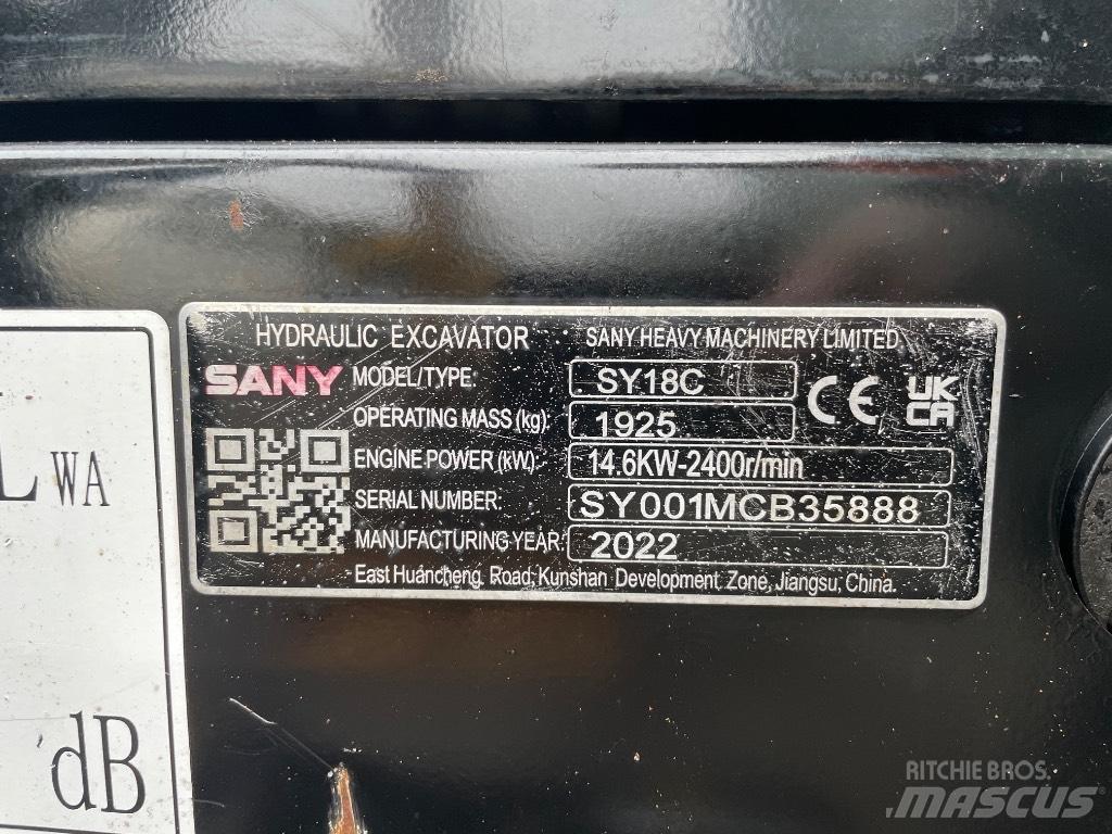 Sany SY 18 C 小型挖土機/掘鑿機<7t(小型挖掘機)