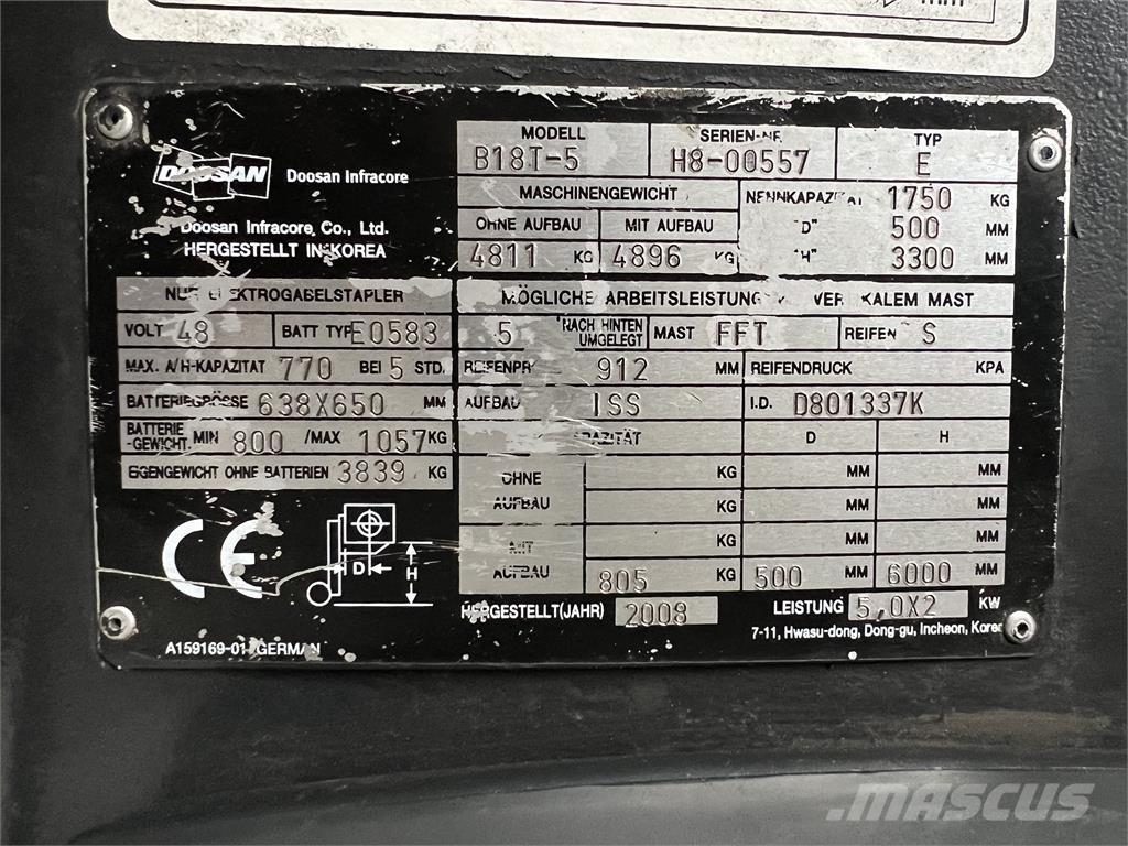 Doosan B18T-5 電動堆高機