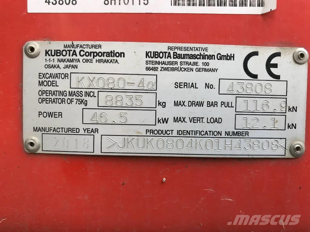 Kubota KX 080-4 中型挖土機/掘鑿機/挖掘機 7t-12t