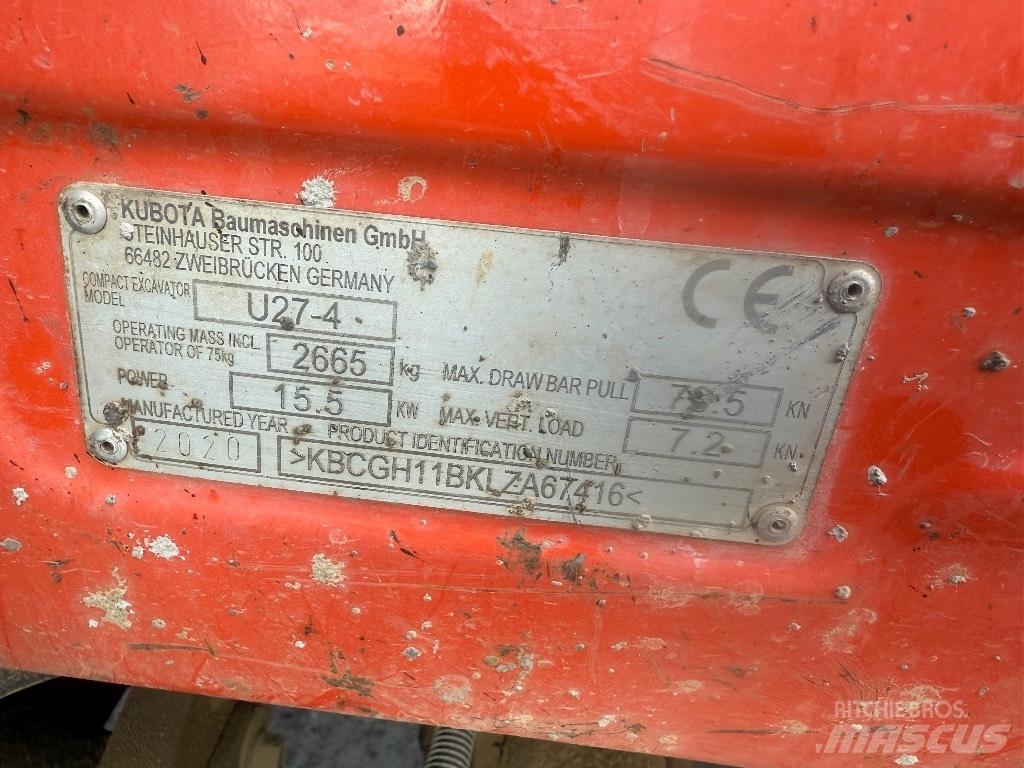 Kubota U 27-4 小型挖土機/掘鑿機<7t(小型挖掘機)