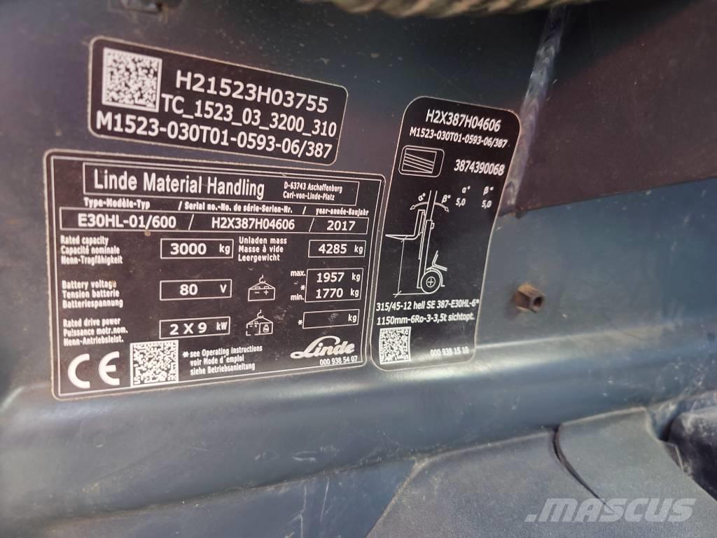 Linde E30/600HL/387 電動堆高機