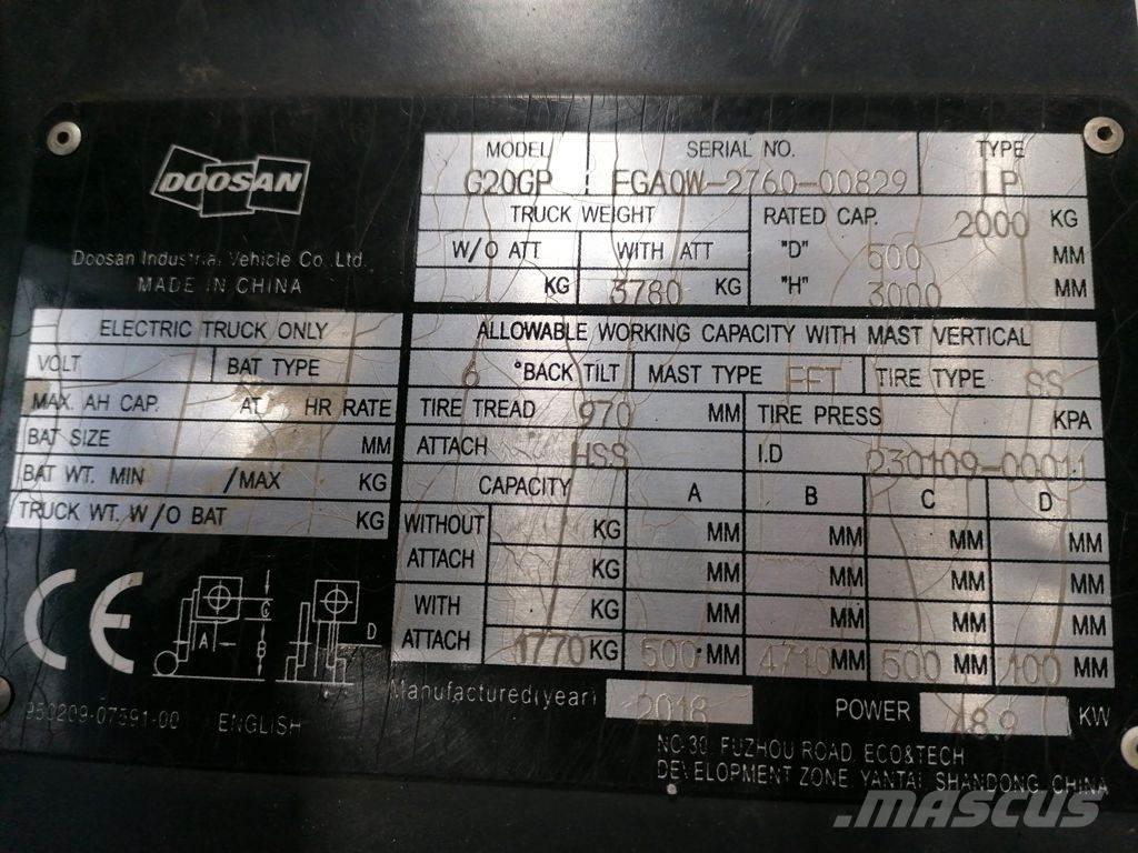 Doosan G20GP 液化石油氣LPG卡車
