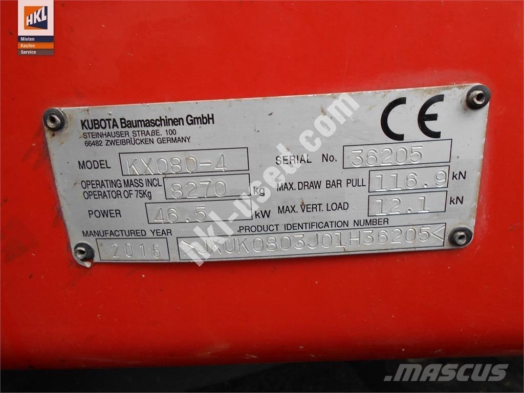 Kubota KX 080-4 小型挖土機/掘鑿機<7t(小型挖掘機)