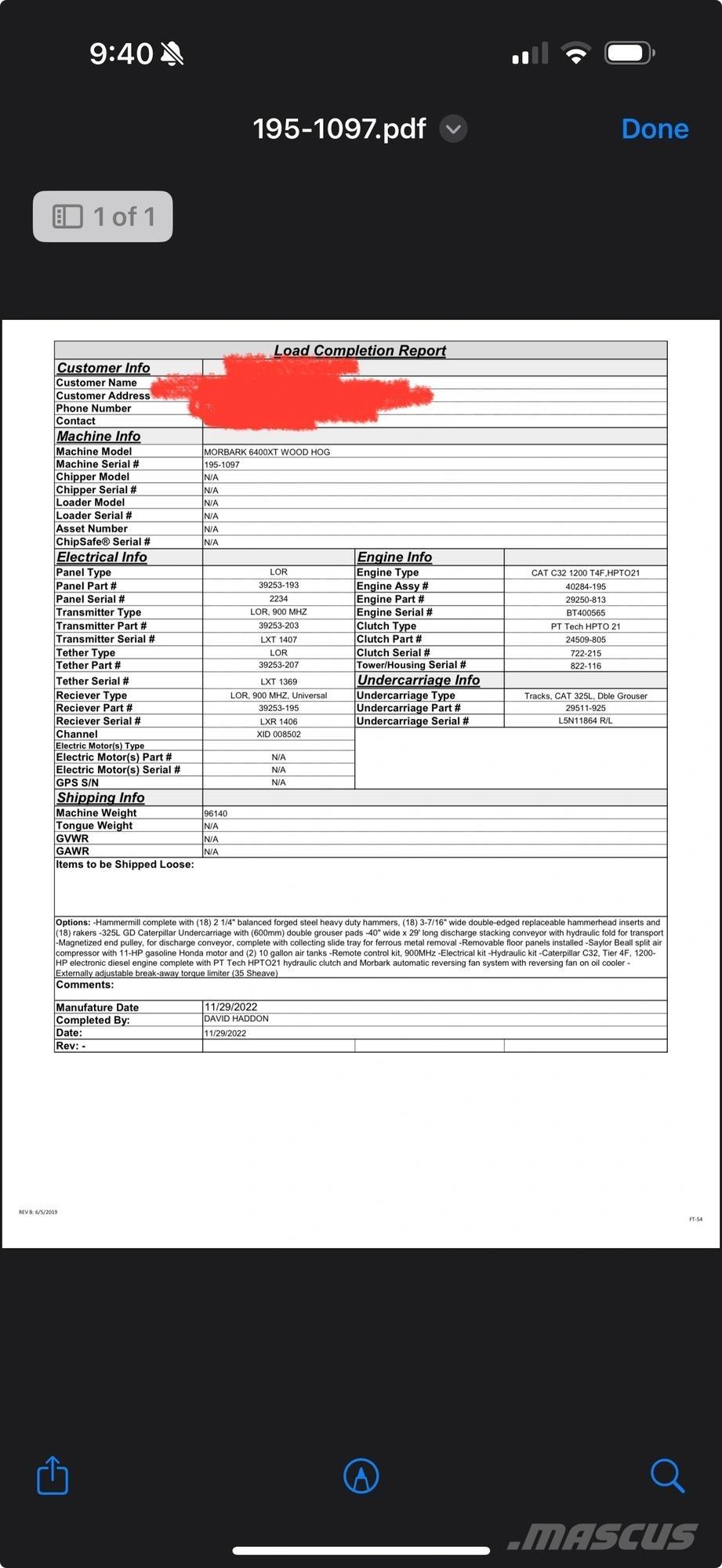 Morbark 6400XT 其他組件