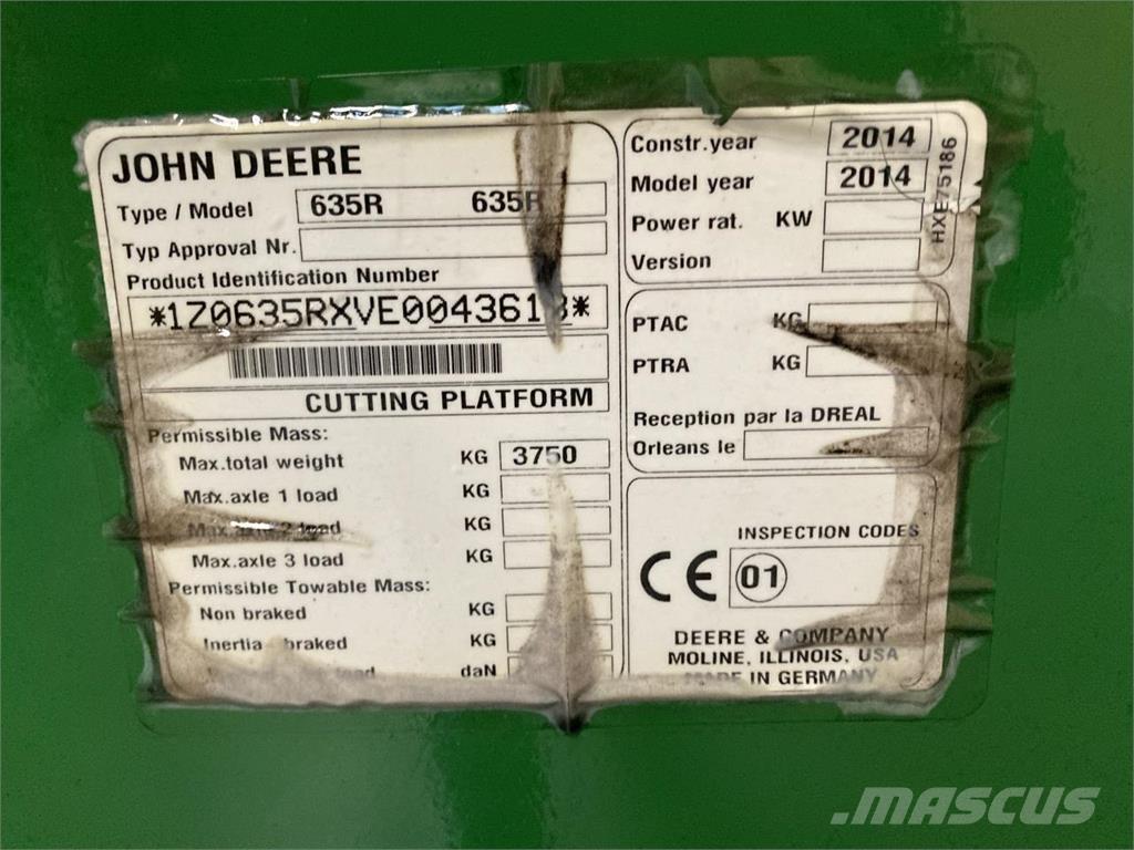 John Deere 635R 聯合收割機頭
