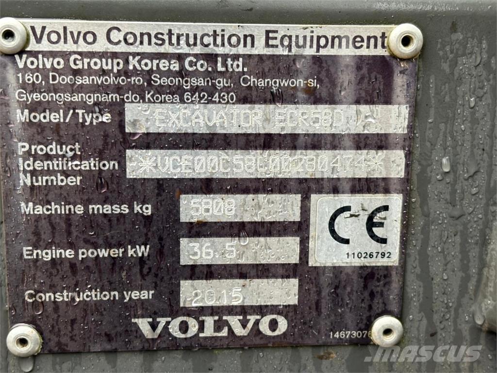 Volvo ECR 58 D 小型挖土機/掘鑿機<7t(小型挖掘機)