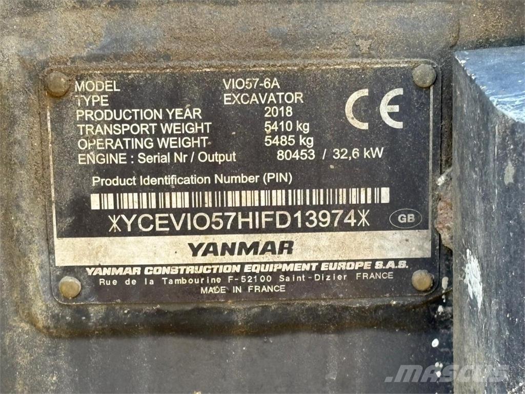 Yanmar VIO 57-6A 小型挖土機/掘鑿機<7t(小型挖掘機)