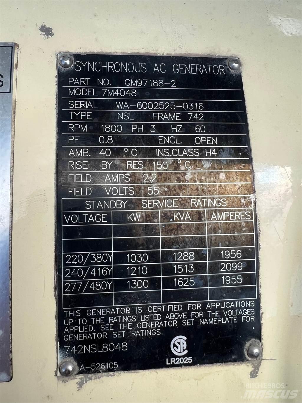 Kohler 1000kW 天然氣發電機