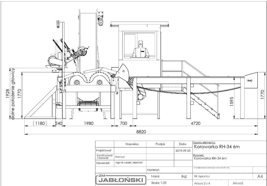  Debarker / Entrinder / ZMJ JABLONSKI RH-34 木材分離器和切割機